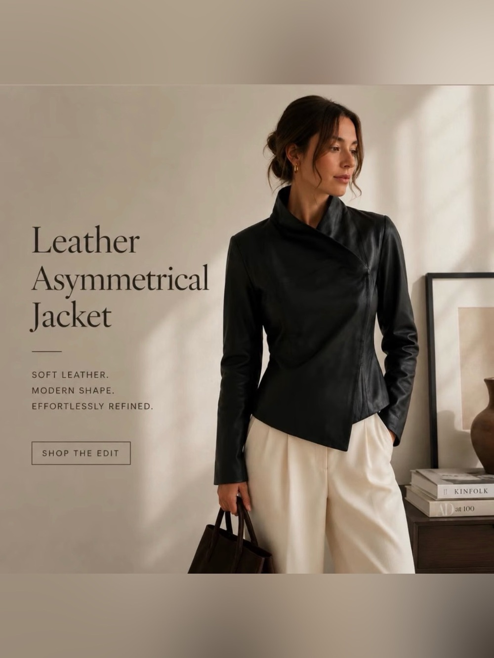 Women's Black Leather Asymmetrical Jacket